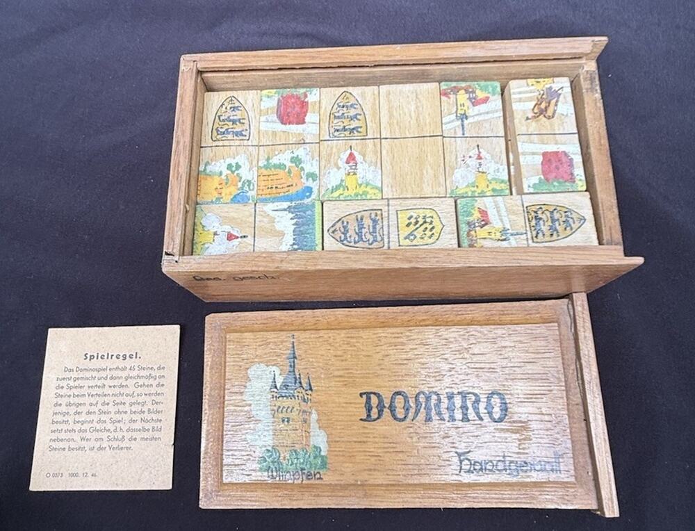 Antique Hand Painted Wooden Dominoes Salzburg Austria Complete Paint Flaking C32